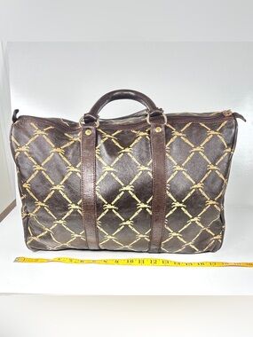 Longchamp Brown and Gold Patterned Duffel Bag